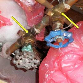 When the shut off valve quit working, they just added a second next to the bad one. A licensed plumber would have replaced the one that failed. By leaving the bad one in place, you run the risk of a leak at the valve stem. Notice the green corrosion.